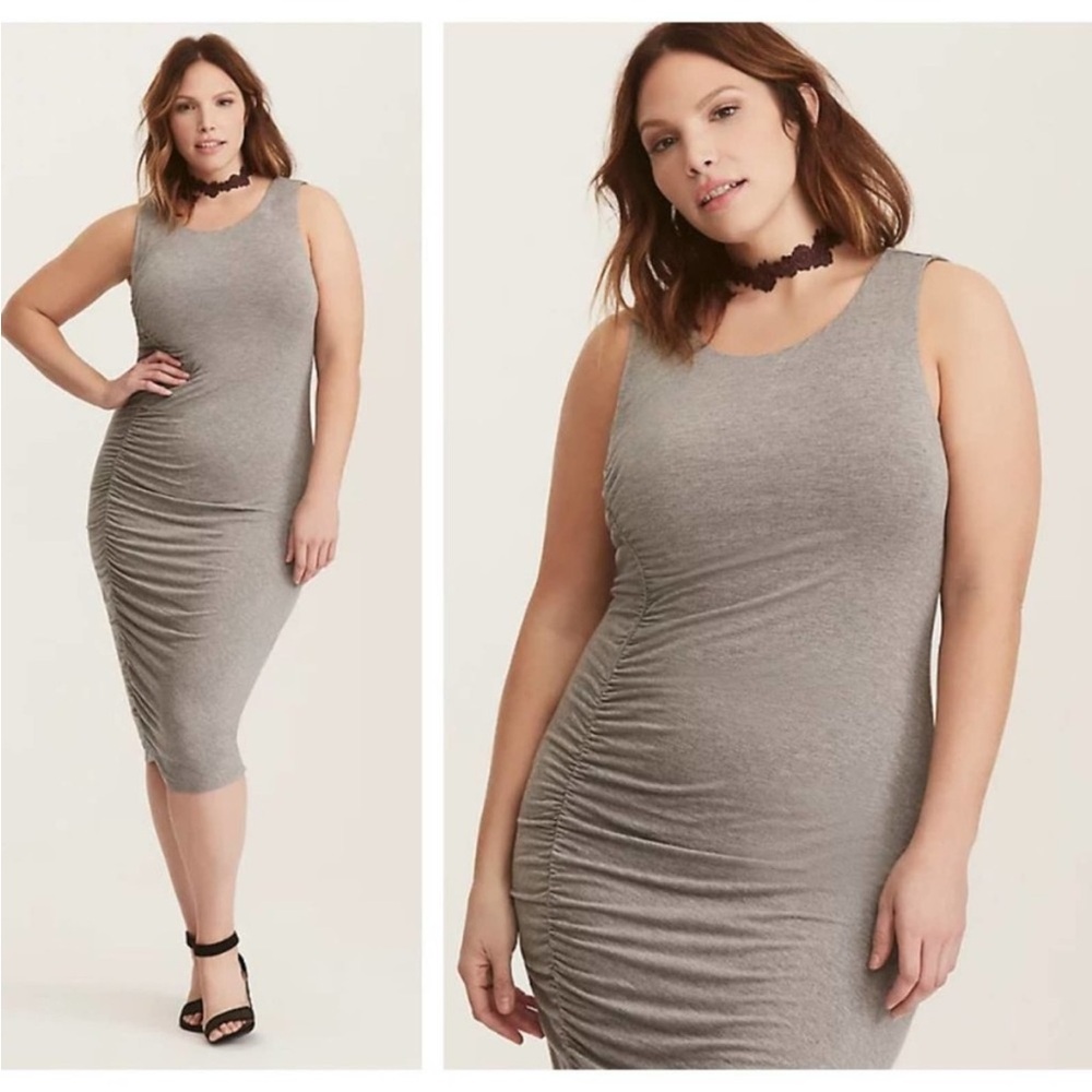 Torrid Sz XL Gray Jersey Bodycon Ruched Sleeveless Midi Dress • NWT!